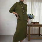 Conjunto Marselha™  com Blusa Gola Alta e Saia Midi Canelada