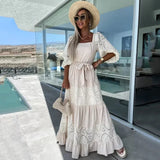 Vestido Carina™ com Bordado Laise e Cintura Marcada / Leveza, Romance e Estilo em Cada Detalhe!