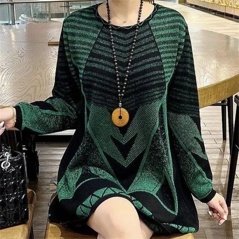 Suéter Tereza™ em Tricot Estampado com Modelagem Solta / Sofisticação Madura e Conforto Elegante Para os Dias Frios!