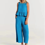 Conjunto Agatha™ Em Linho Misto com Babados / Minimalismo Elegante para Mulheres de Estilo!