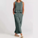 Conjunto Agatha™ Em Linho Misto com Babados / Minimalismo Elegante para Mulheres de Estilo!