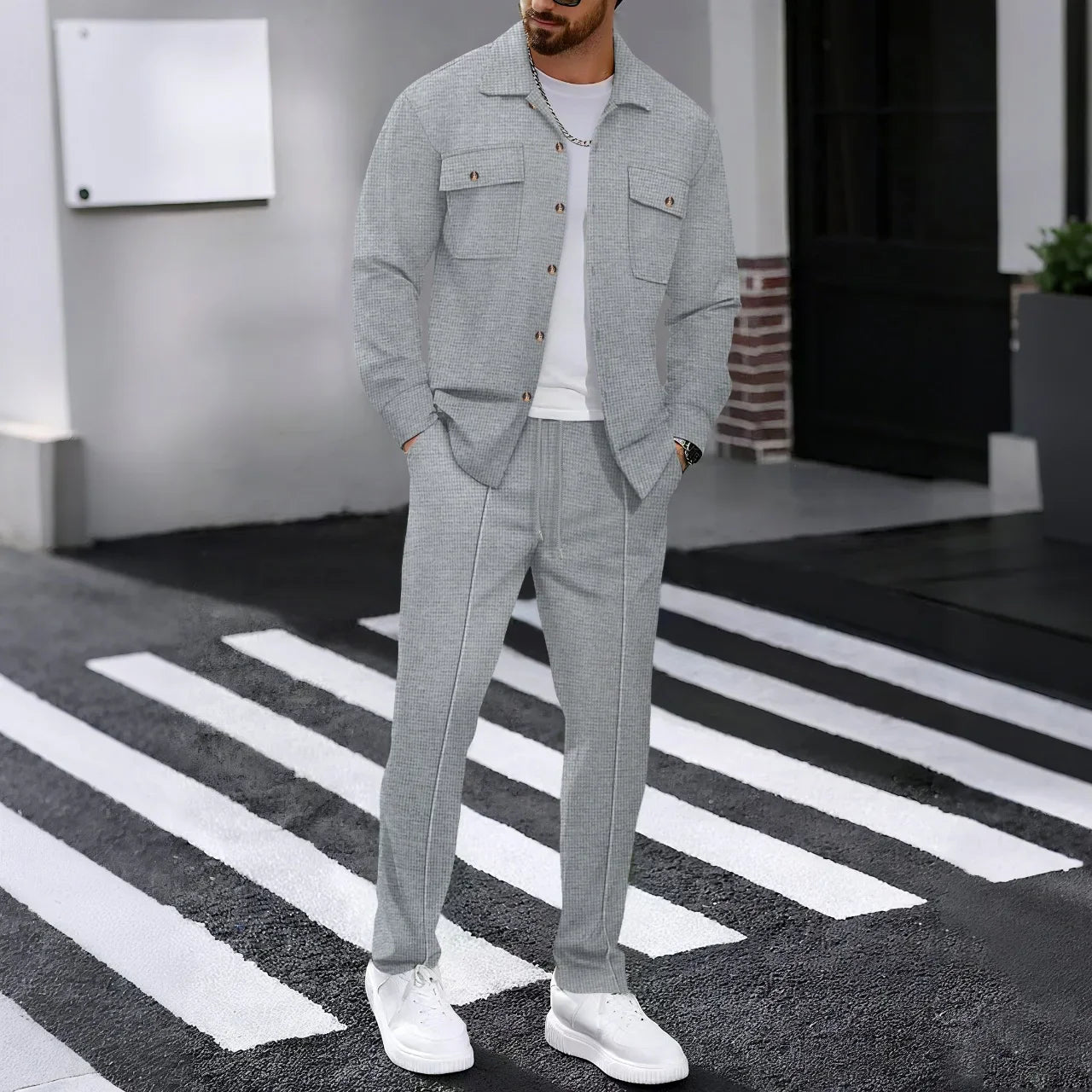 Conjunto Erik™ em Malha Texturizada Premium com Camisa Abotoada