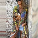 Camisa Safari Majestosa™ Estilo Chemise com Estampa Selvagem Tropical / A Camisa que Transforma Seu Look em Obra de Arte Tropical!