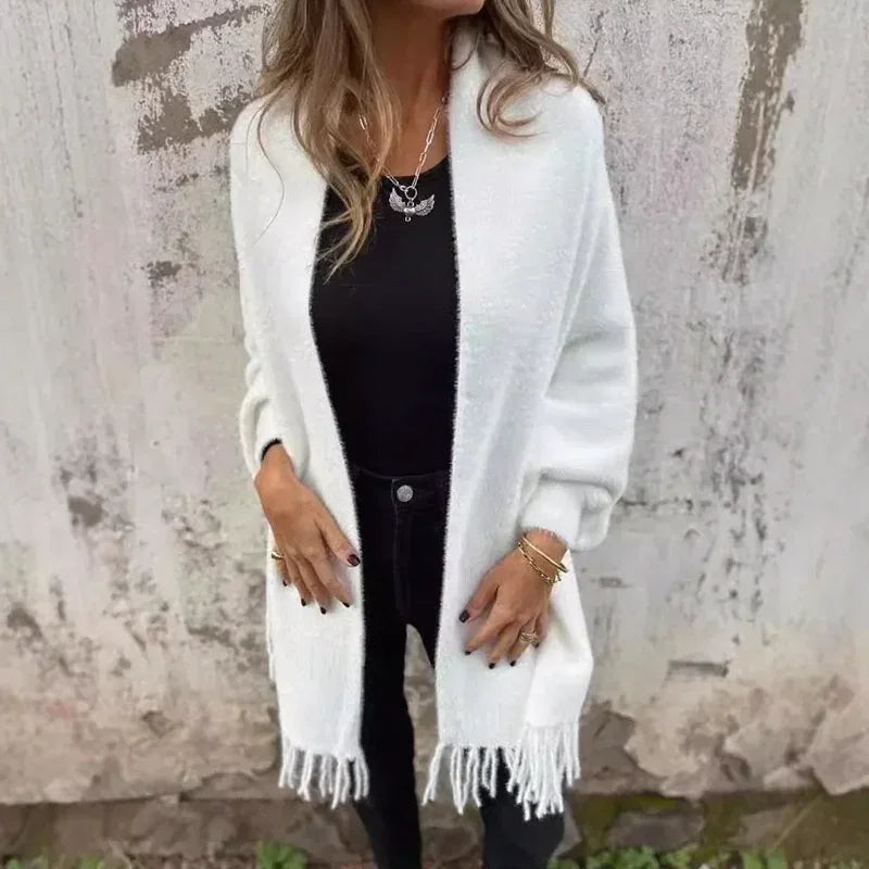 Casaco Femme Aura™ Tipo Manta com Franjas  / O Aconchego com Estilo das Ruas de Milão!