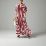 Vestido Olívia Moderna™ com Gola Camisa e Estampa Vertical / Charme Urbano com Leveza e Sofisticação!