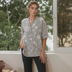 (Promoção: Compre 1, Leve 2) Camisa Raniero™ em Linho de Algodão com Bordados Florais  / A Peça Sofisticada que Transforma o Casual em Elegante!