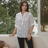 (Promoção: Compre 1, Leve 2) Camisa Raniero™ em Linho de Algodão com Bordados Florais  / A Peça Sofisticada que Transforma o Casual em Elegante!