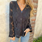 Cardigan Charlotte™ em Crochê Floral com Acabamento Artesanal Refinado