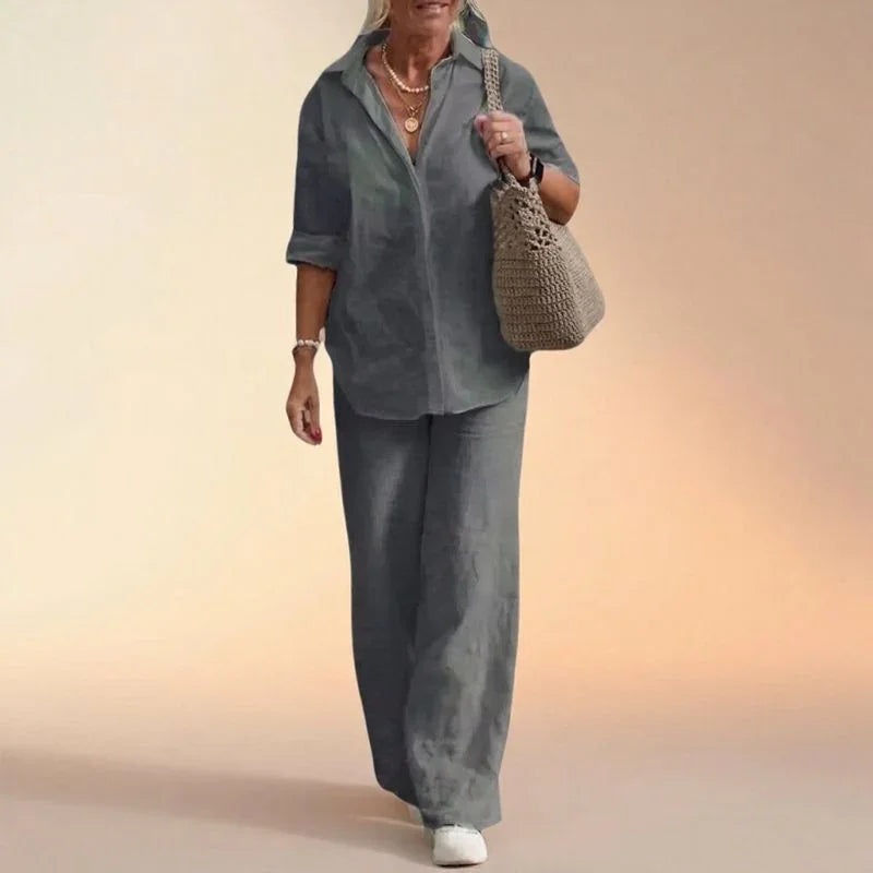Conjunto Cartagena™ em Linho de Algodão e Blusa com Fendas Laterais