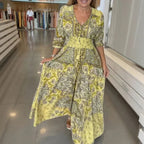 Vestido Longo Aisha™ em Viscose Premium com Decote V