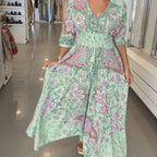 Vestido Longo Aisha™ em Viscose Premium com Decote V