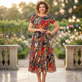 Vestido Midi Malta™ com Estampa Barroca + Cinto de Brinde