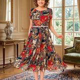 Vestido Midi Malta™ com Estampa Barroca + Cinto de Brinde
