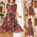 Vestido Midi Malta™ com Estampa Barroca + Cinto de Brinde
