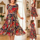 Vestido Midi Malta™ com Estampa Barroca + Cinto de Brinde