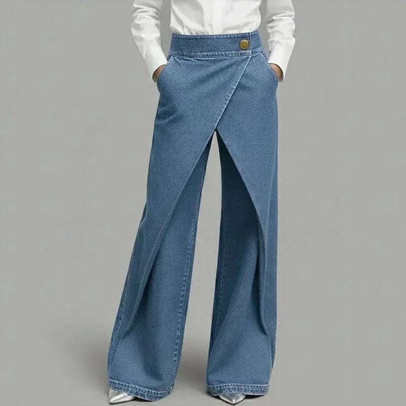 Calça Jeans Anya™ com Efeito Transpassado e Frente Assimétrica Sobreposta
