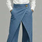 Calça Jeans Anya™ com Efeito Transpassado e Frente Assimétrica Sobreposta