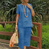 Conjunto Emma™ em Linho de Algodão e Decote em V com Fenda