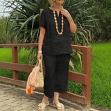 Conjunto Emma™ em Linho de Algodão e Decote em V com Fenda