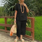 Conjunto Emma™ em Linho de Algodão e Decote em V com Fenda