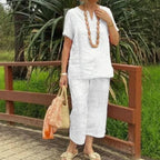 Conjunto Emma™ em Linho de Algodão e Decote em V com Fenda