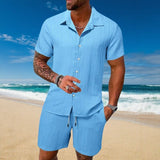 Conjunto Gael™ em Seda Gelo com Camisa Manga Curta e Shorts Ajustável