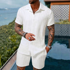 Conjunto Hugo™ em Tecido Texturizado Premium com Camisa de Botões