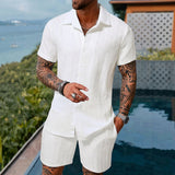 Conjunto Hugo™ em Tecido Texturizado Premium com Camisa de Botões