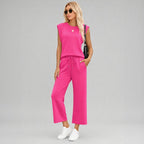 Conjunto Aya™ Regata de Ombro Marcado e Calça Cropped com Cordão