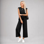 Conjunto Aya™ Regata de Ombro Marcado e Calça Cropped com Cordão