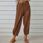 Calça Kobe™ em Linho de Algodão com Bolsos Frontais e Cordão Ajustável