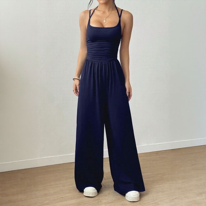 Macacão Longo Bela™ Calça Pantalona com Alças Duplas e Costas Abertas