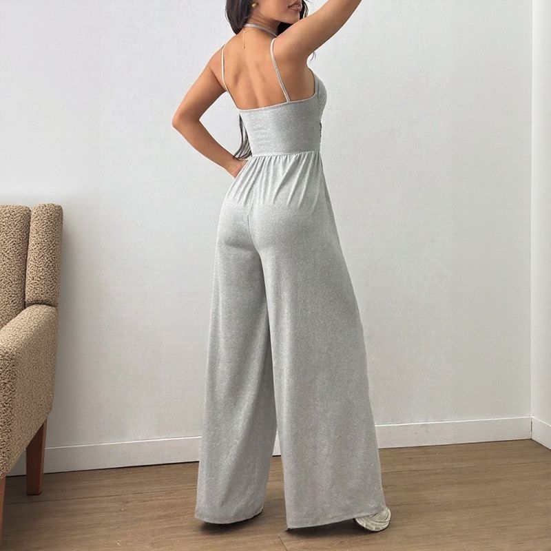 Macacão Longo Bela™ Calça Pantalona com Alças Duplas e Costas Abertas