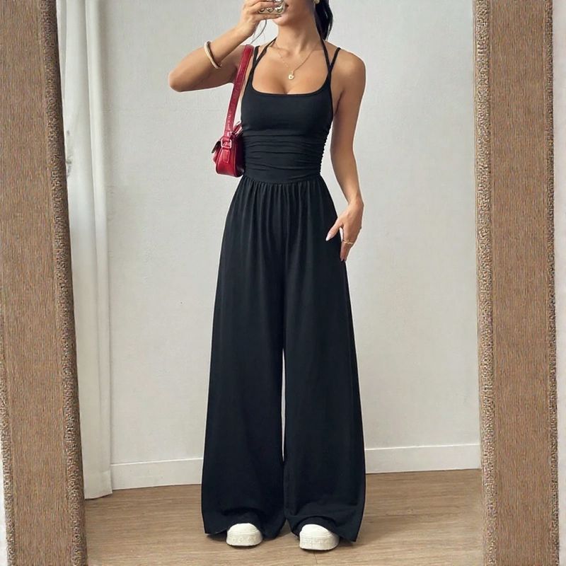 Macacão Longo Bela™ Calça Pantalona com Alças Duplas e Costas Abertas