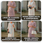 Vestido Vitta™ em Linho de Algodão com Bordado Artesanal / Simplicidade Refinada para Seus Momentos
