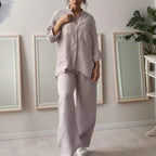 Conjunto Chinaglia™ de Camisa + Calça em Linho de Algodão / Conforto e Liberdade para Todos os Momentos