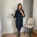 Vestido Alessandra™ com Detalhes em Pregas e Mangas Delicadas / Elegância e Sofisticação para Todas as Ocasiões!