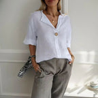 [Compre 1 e Leve 3] Camisa Feminina Lucienne™ em Linho de Algodão com Gola Mandarin / Elegância Minimalista e Conforto que Acompanham Você!