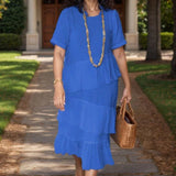 Vestido Cairo™ em Linho de Algodão com Babados e Caimento Leve / O Toque de Conforto que Sua Rotina Merece, com Frescor e Elegância para Cada Dia