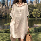 [Compre 1 e Leve 2] Vestido Toscana™ em Linho de Algodão com Modelagem Oversized e Barra Assimétrica / Leveza e Elegância para Todos os Momentos