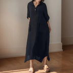 Vestido Palermo™ em Linho de Algodão com Modelagem Solta / O Equilíbrio Perfeito entre Conforto e Estilo!
