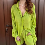 Conjunto Paloma™ em Malha de Algodão com Camisa Oversized e Shorts Soltinho / Leveza e Sofisticação para Todas as Ocasiões!