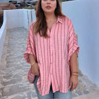 Camisa Feminina Castillo™ em Algodão Texturizado com Modelagem Oversized / Leveza e Charme que Abraçam Seu Estilo!
