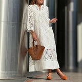 Vestido Miguelita™ em Renda Floral Vazado com Estilo Minimalista / Elegância Atemporal para Momentos Sofisticados!