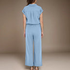 Conjunto Lorenza™ em Linho de Algodão com Cintura Elástica e Camisa Leve / Conforto Sofisticado para o Seu Dia a Dia!