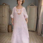 Vestido Longo Marbella™ em Linho de Algodão com Gola Ampla / A Essência do Conforto Chic em uma Peça Atemporal!