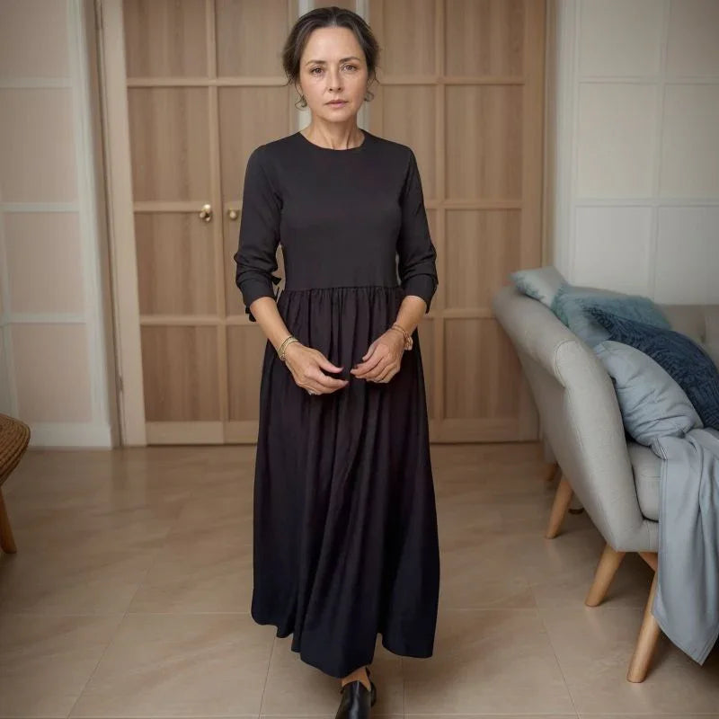 Vestido Mathilde™ em Algodão Leve com Saia Evasê Fluida / Sofisticação e Conforto para a Mulher Moderna!
