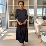 Vestido Mathilde™ em Algodão Leve com Saia Evasê Fluida / Sofisticação e Conforto para a Mulher Moderna!