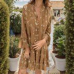 Vestido Donatella™ com Bordados Barrocos e Tecido Fluido / Um Toque de Magia e Elegância em Cada Movimento!