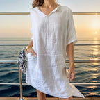 [COMPRE 1 E LEVE 2]  Vestido Ivanna™ em Linho de Algodão com Gola em V / Simplicidade Sofisticada para Todas as Horas!